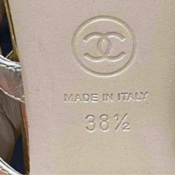 CHANEL Gold Chain-Trim Block Heel Sandals - Picture 4 of 4